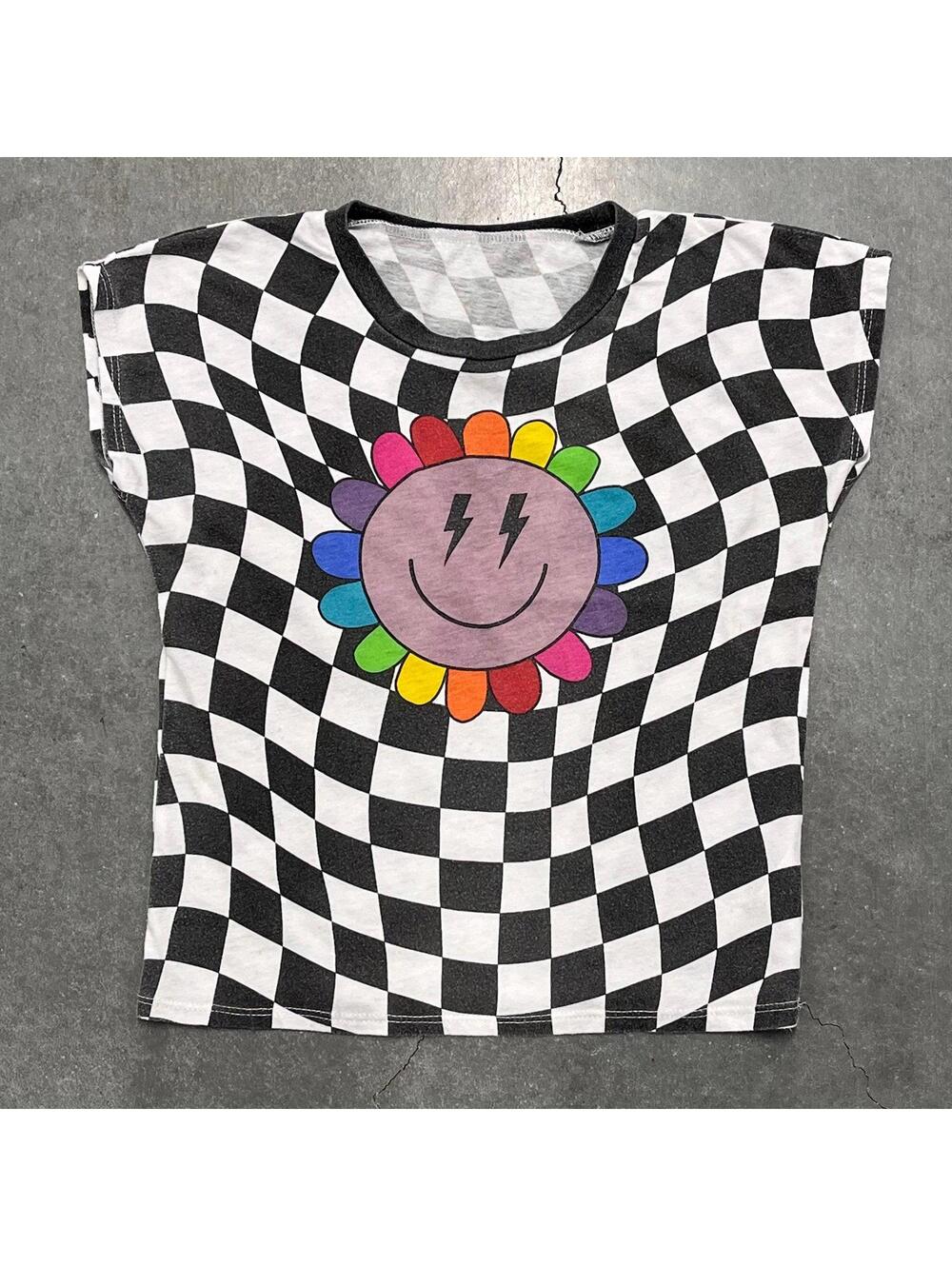 CHASER Checkerboard Smiley Face Top